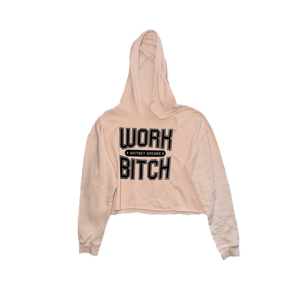 Britney Spears Work B**ch Cropped Pink Hoodie Official Size Small